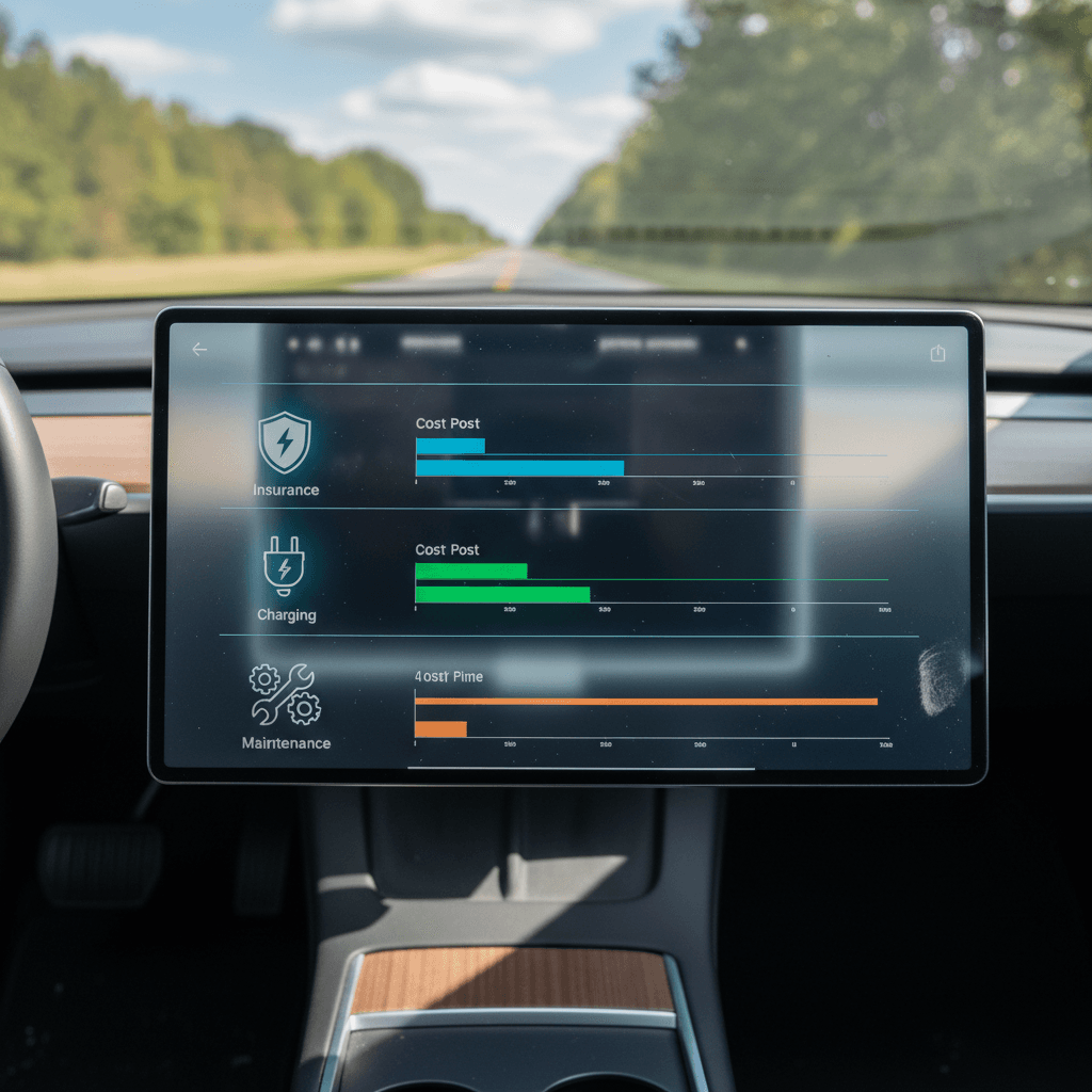Simple annual ownership cost breakdown chart for a Tesla Model 3 showing slices for electricity, insurance, maintenance, tires, and depreciation
