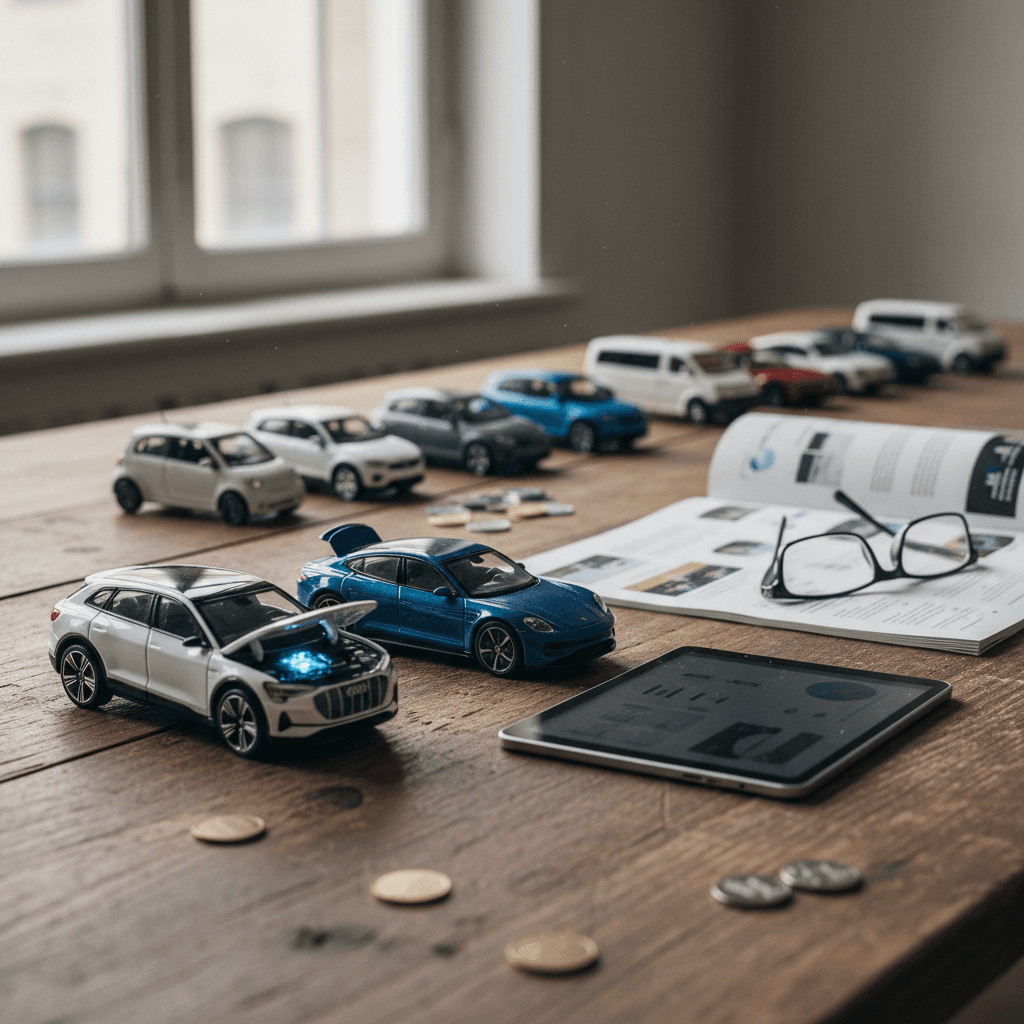 Family driving a modern electric SUV through a suburban neighborhood