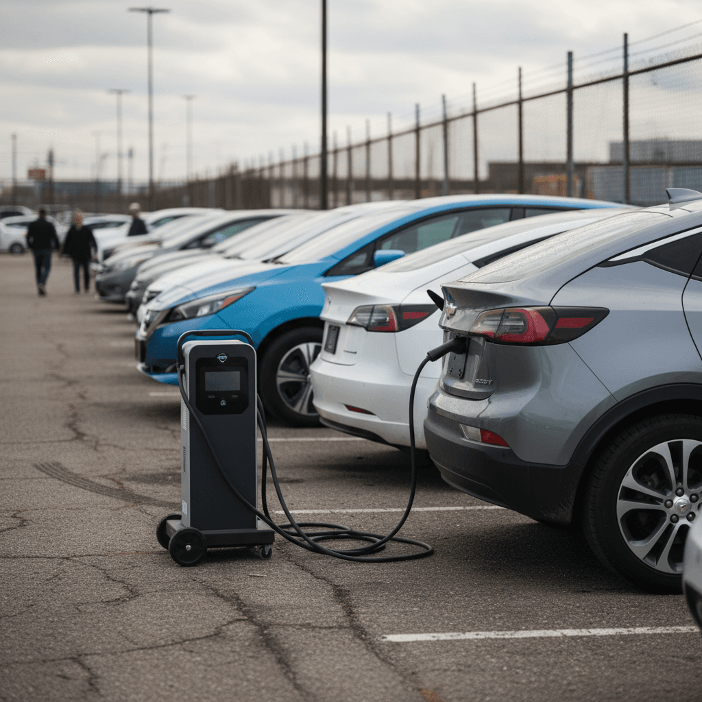 Close-up of a Tesla Model X plugged into a Supercharger, with the center screen showing charging power and time remaining.