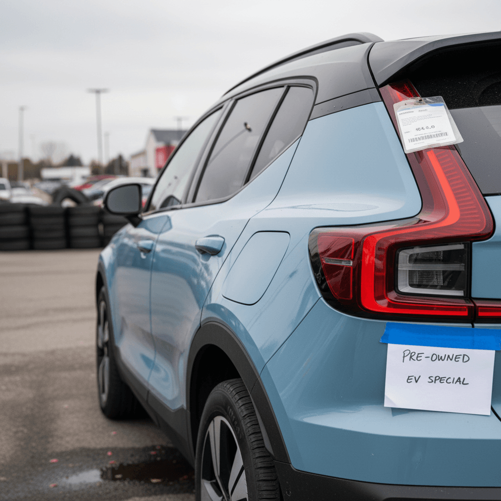 BMW i4 charging at a home wallbox, highlighting the rear badge and charge port