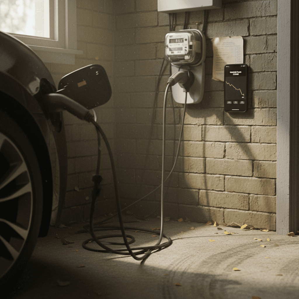 Driver behind the wheel of an electric car looking at a modern digital dashboard