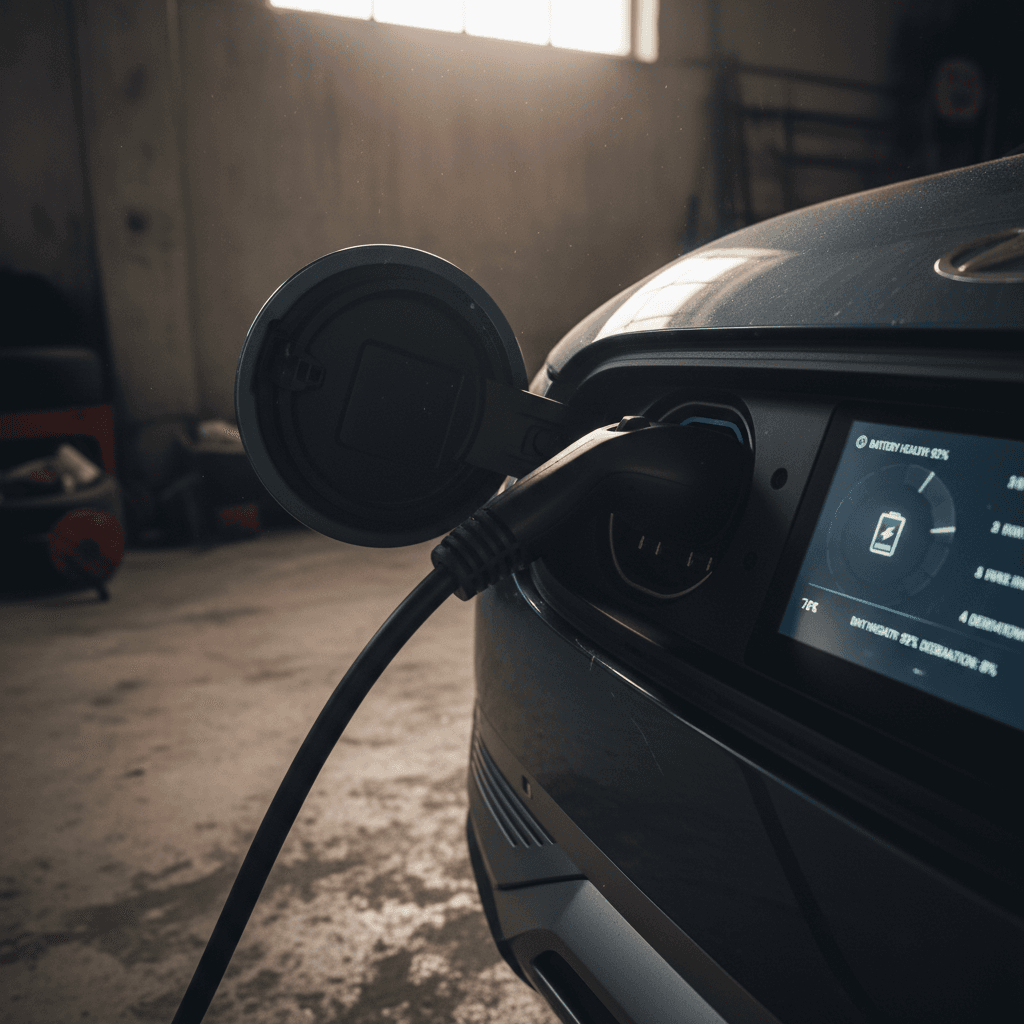 Hyundai Ioniq 5 charging port and on-screen EV energy menu visible while plugged in