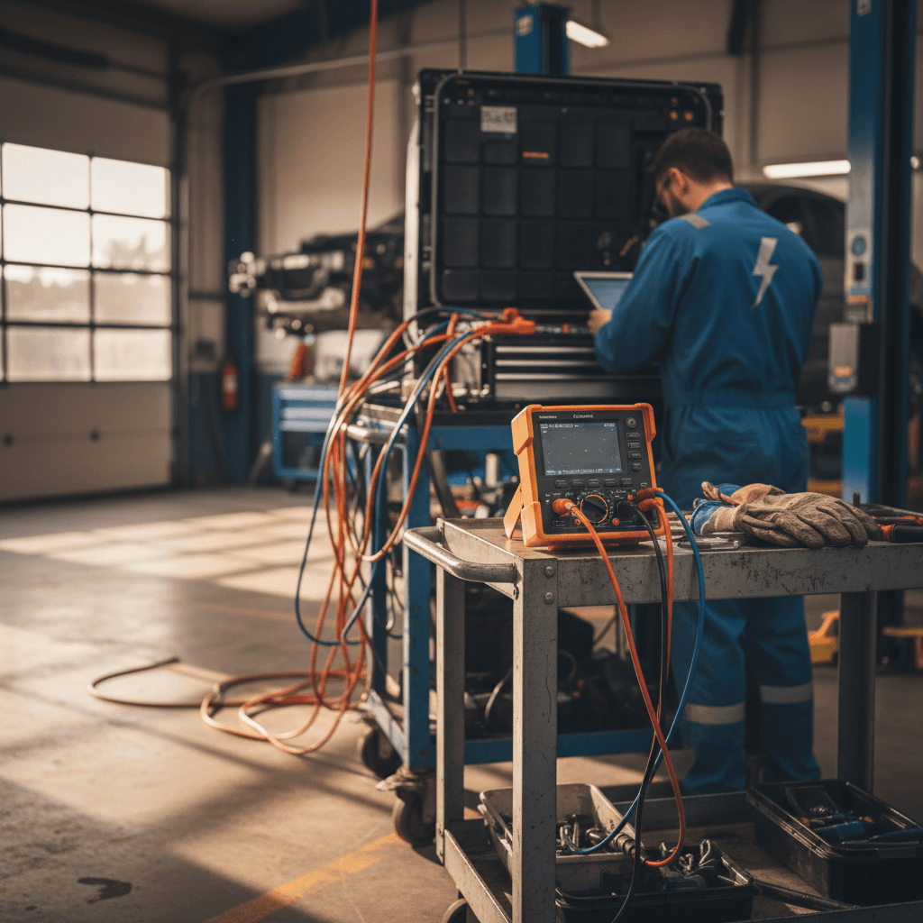 Modern auto repair shop service bay with vehicles on lifts