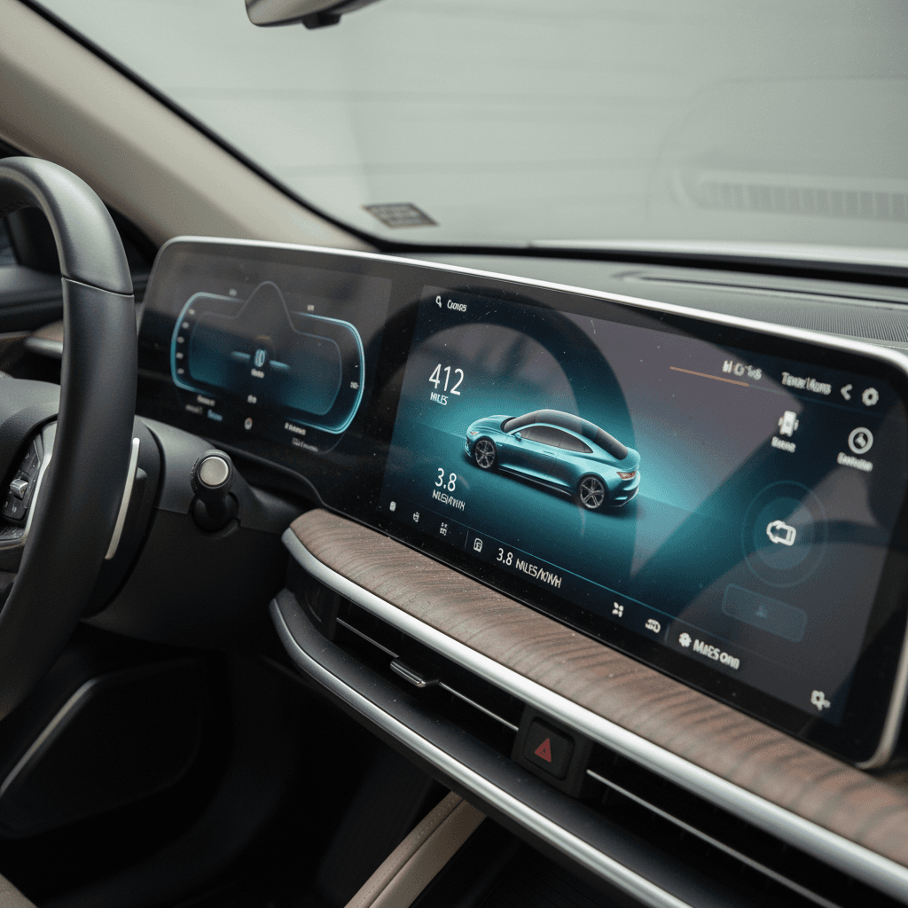 Lucid Air digital instrument cluster displaying range estimate and battery status