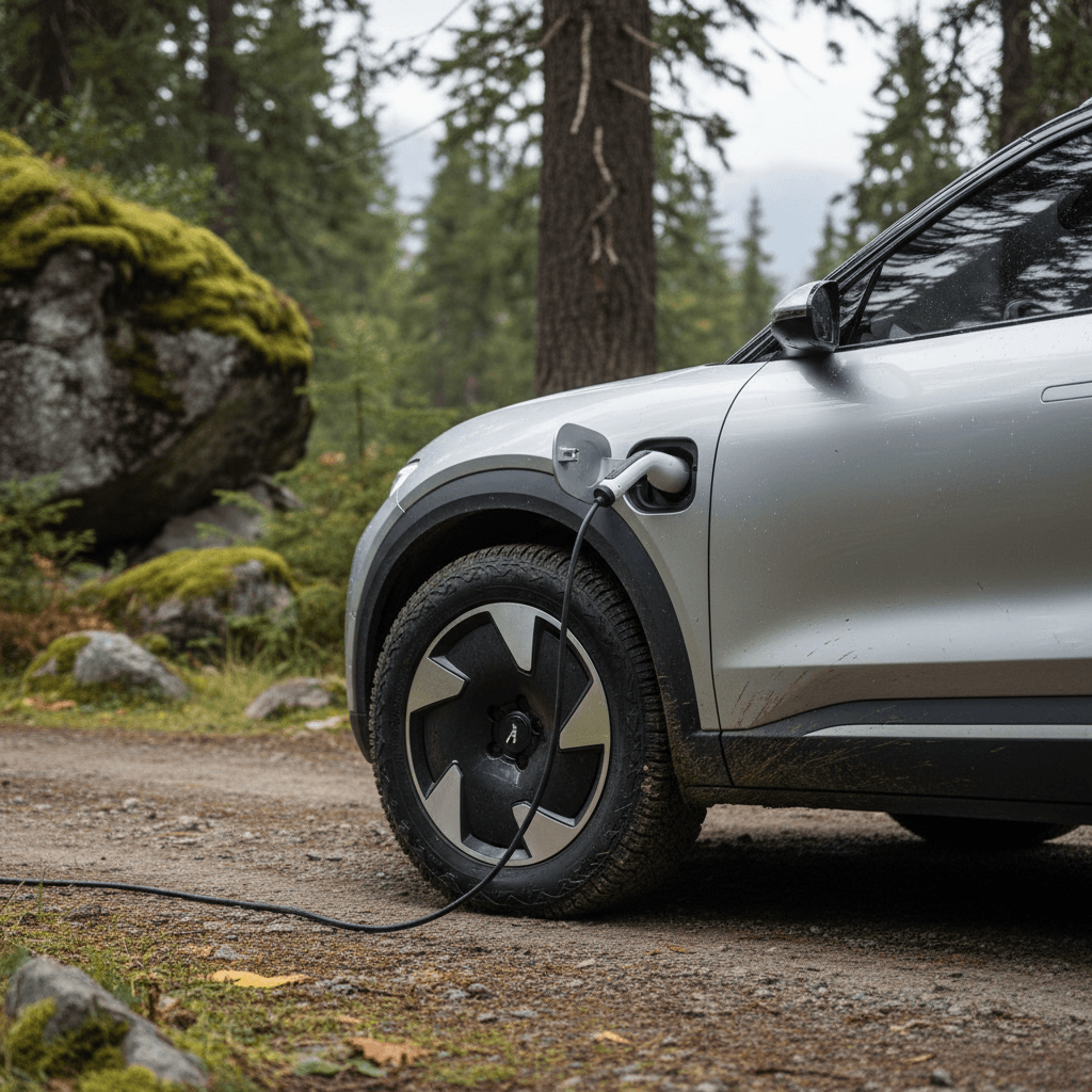 Electric SUV and sedan charging side by side at a public charging station