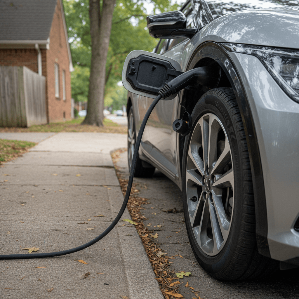 Kia EV6 parked at curb, charging port visible, photographed like an online classified listing