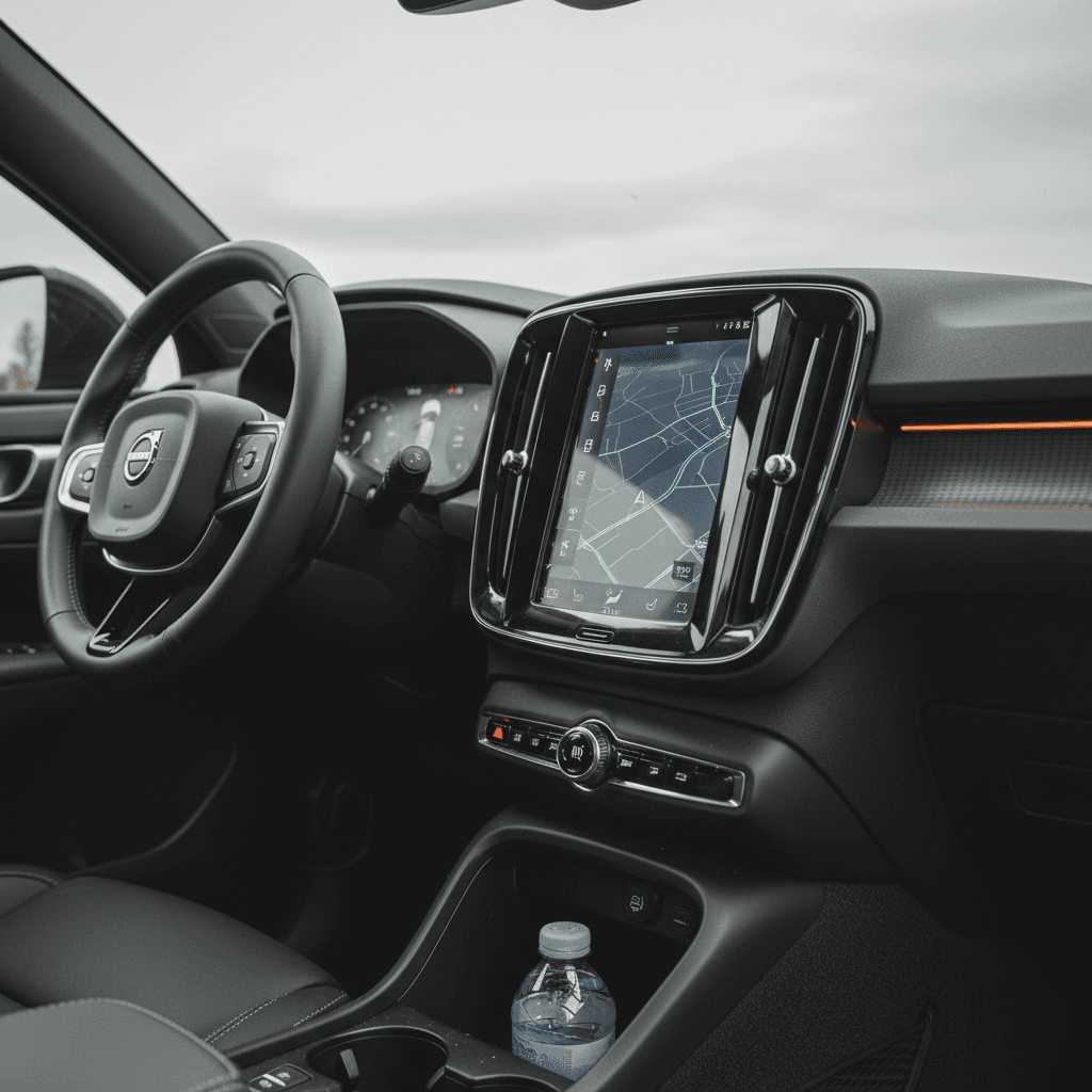 2023 Volvo XC40 Recharge interior with minimalist dashboard and portrait touchscreen