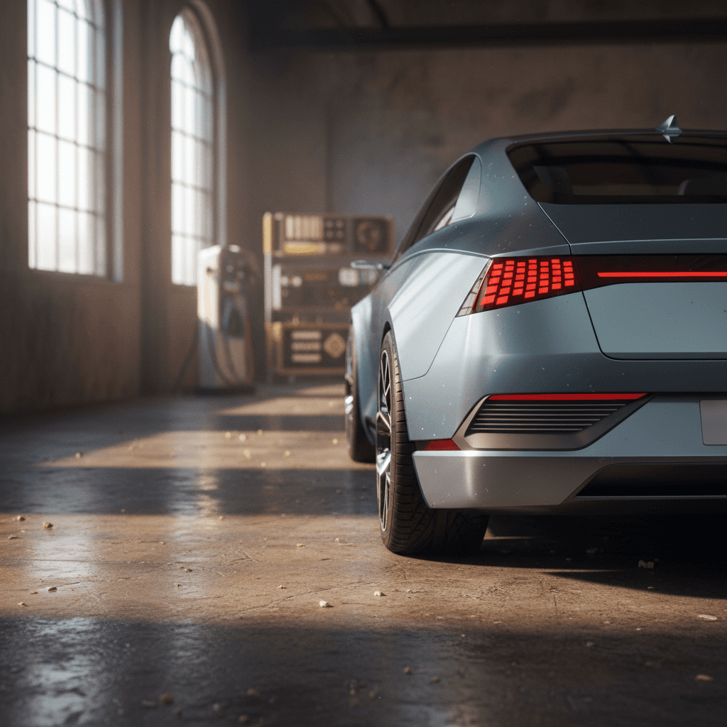 Hyundai Ioniq 5 electric crossover charging at a city station at night