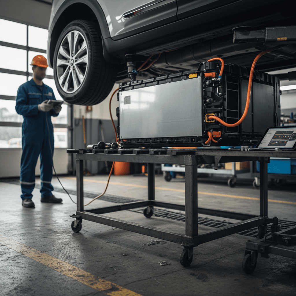 Electric vehicle dashboard screen showing battery state of charge and estimated driving range