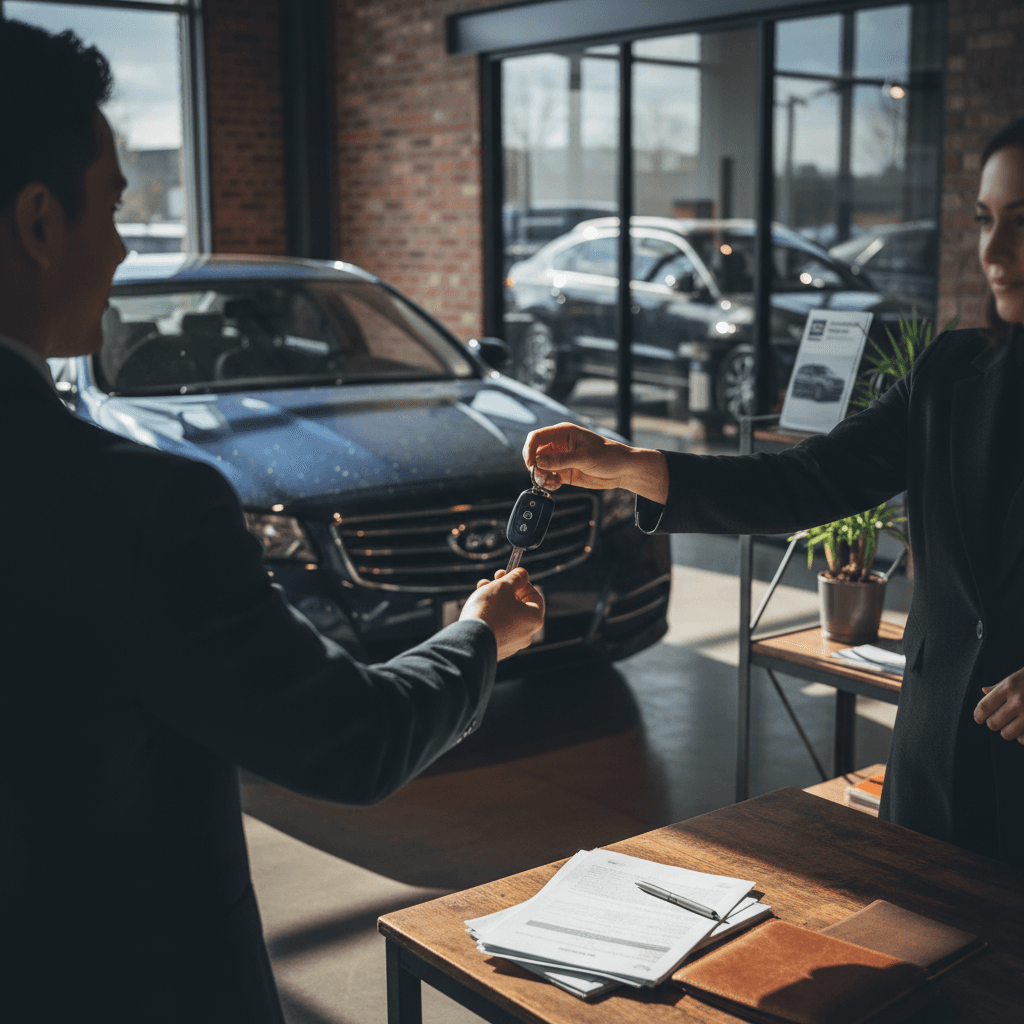 Row of electric cars lined up at a dealership lot