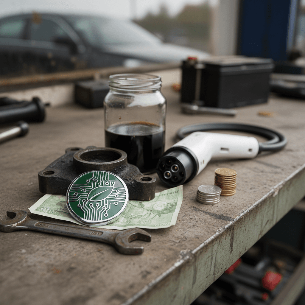 Electric car charging in a residential garage on a home charger