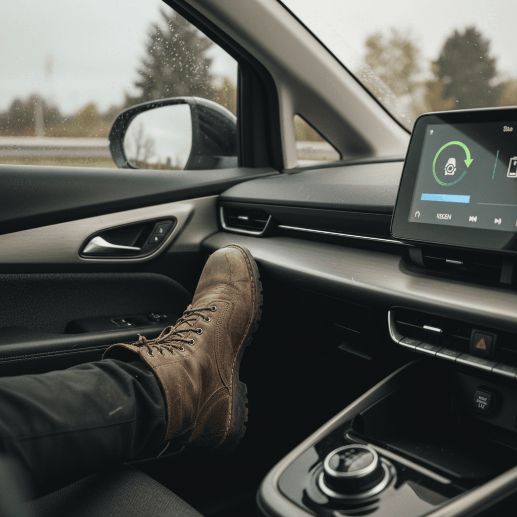 Illustration of energy flowing from wheels back to battery during regenerative braking in an EV