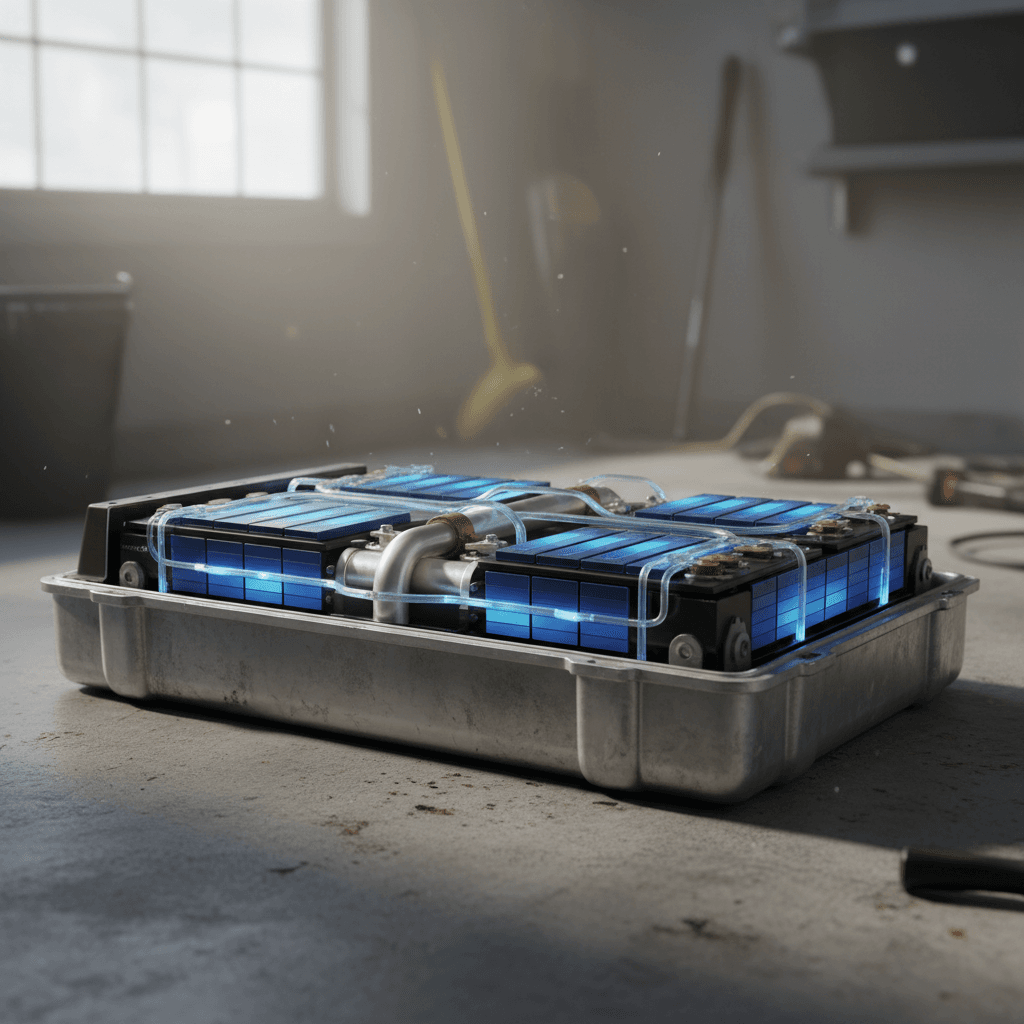 Illustrated view of a Chevrolet Bolt EUV battery pack under the floor highlighting its long, rectangular layout