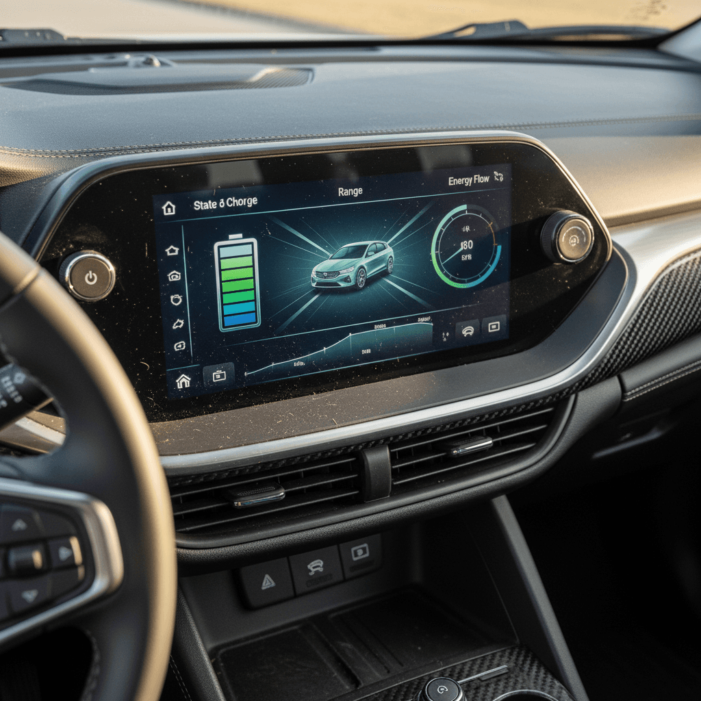 Chevy Blazer EV touchscreen energy screen showing consumption and range breakdown