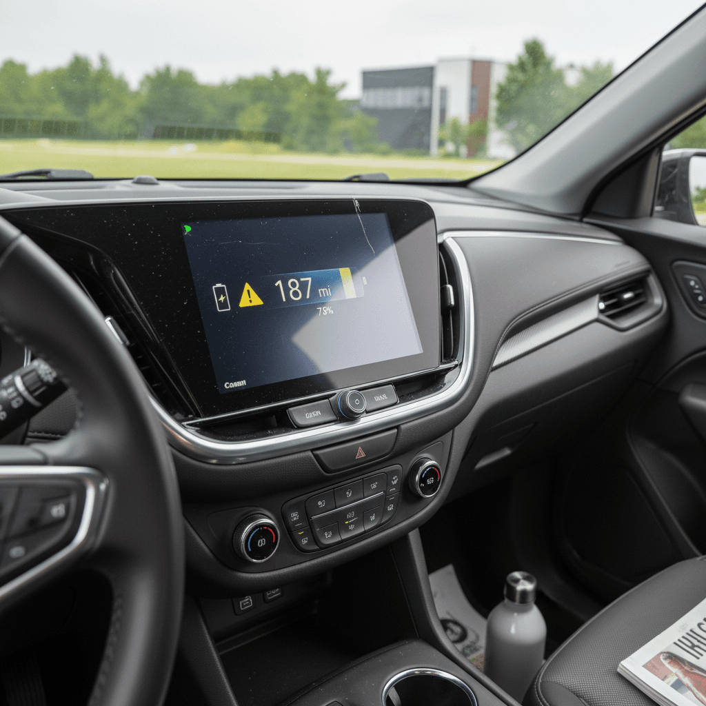 Electric SUV dashboard showing state of charge and estimated driving range