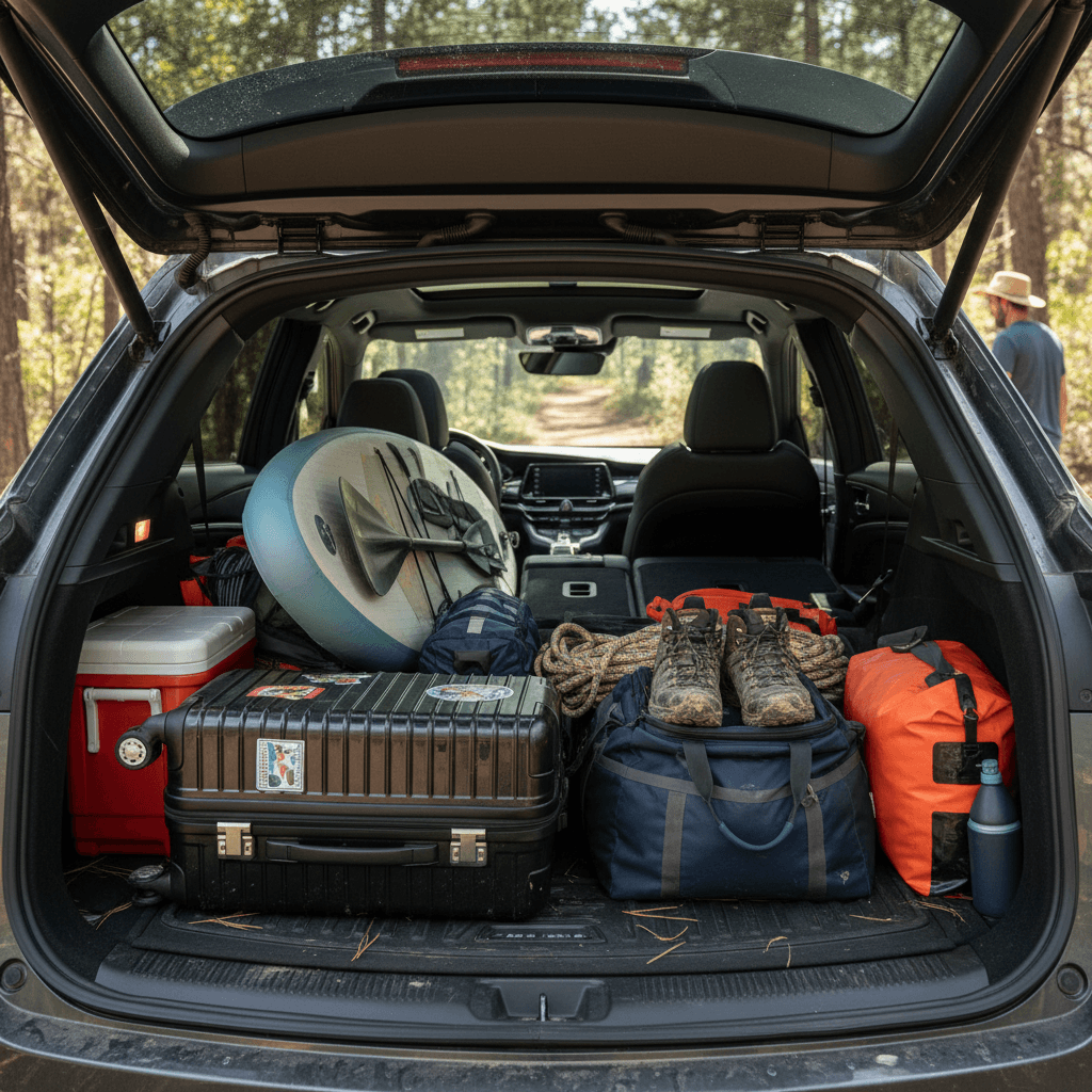 Acura ZDX rear cargo area with rear seats folded showing slightly angled load floor