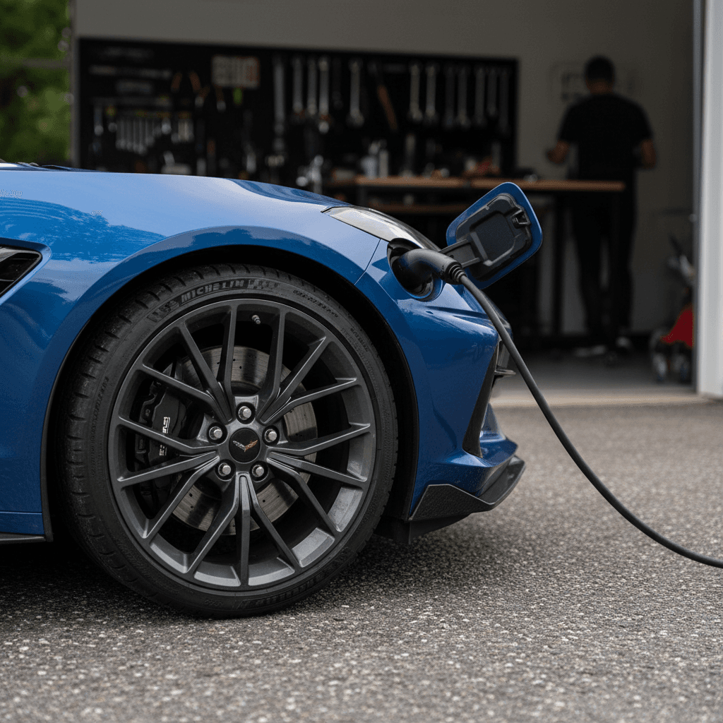 Chevrolet Volt plug-in hybrid connected to a home charging station