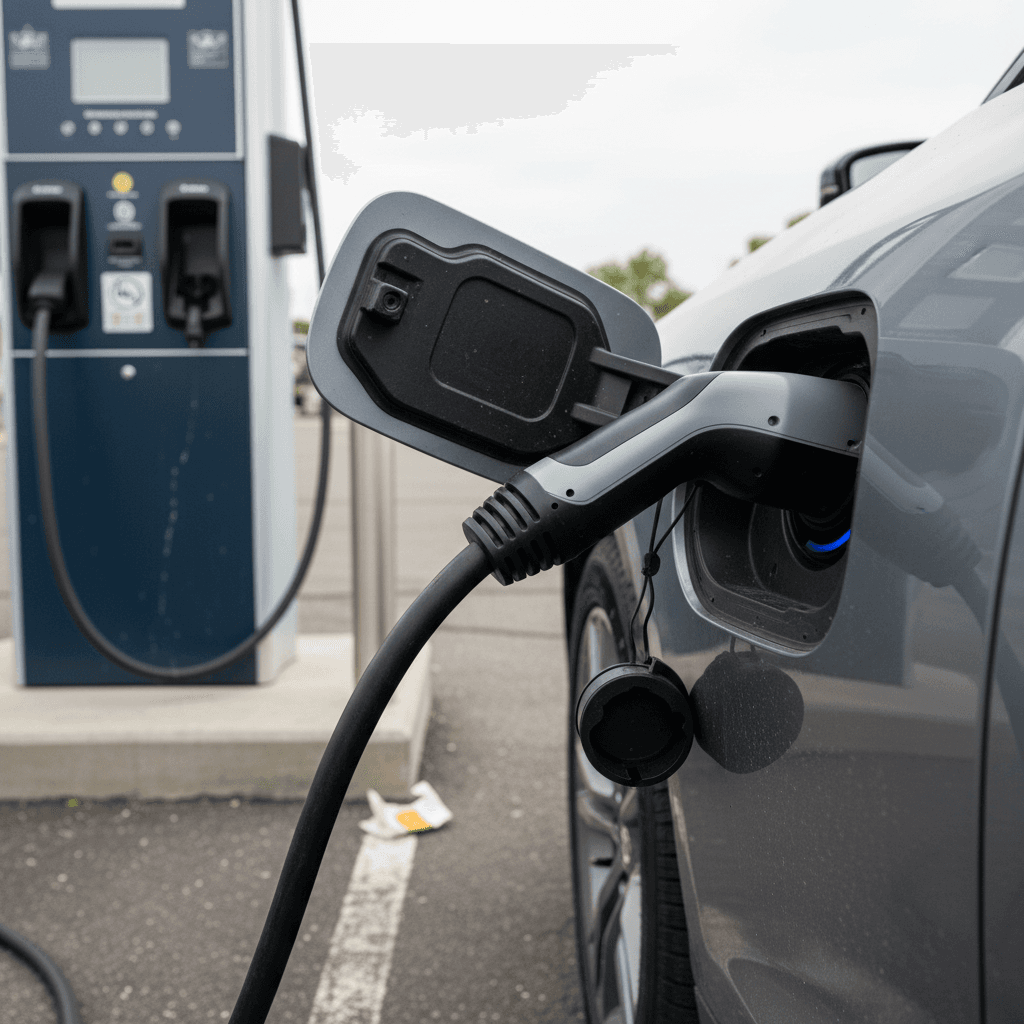 Acura ZDX charging at a public DC fast charging station, emphasizing real-world range and battery use