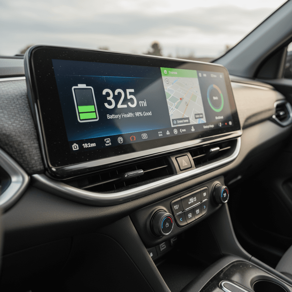 Chevrolet Equinox EV digital dashboard showing battery state of charge and estimated range
