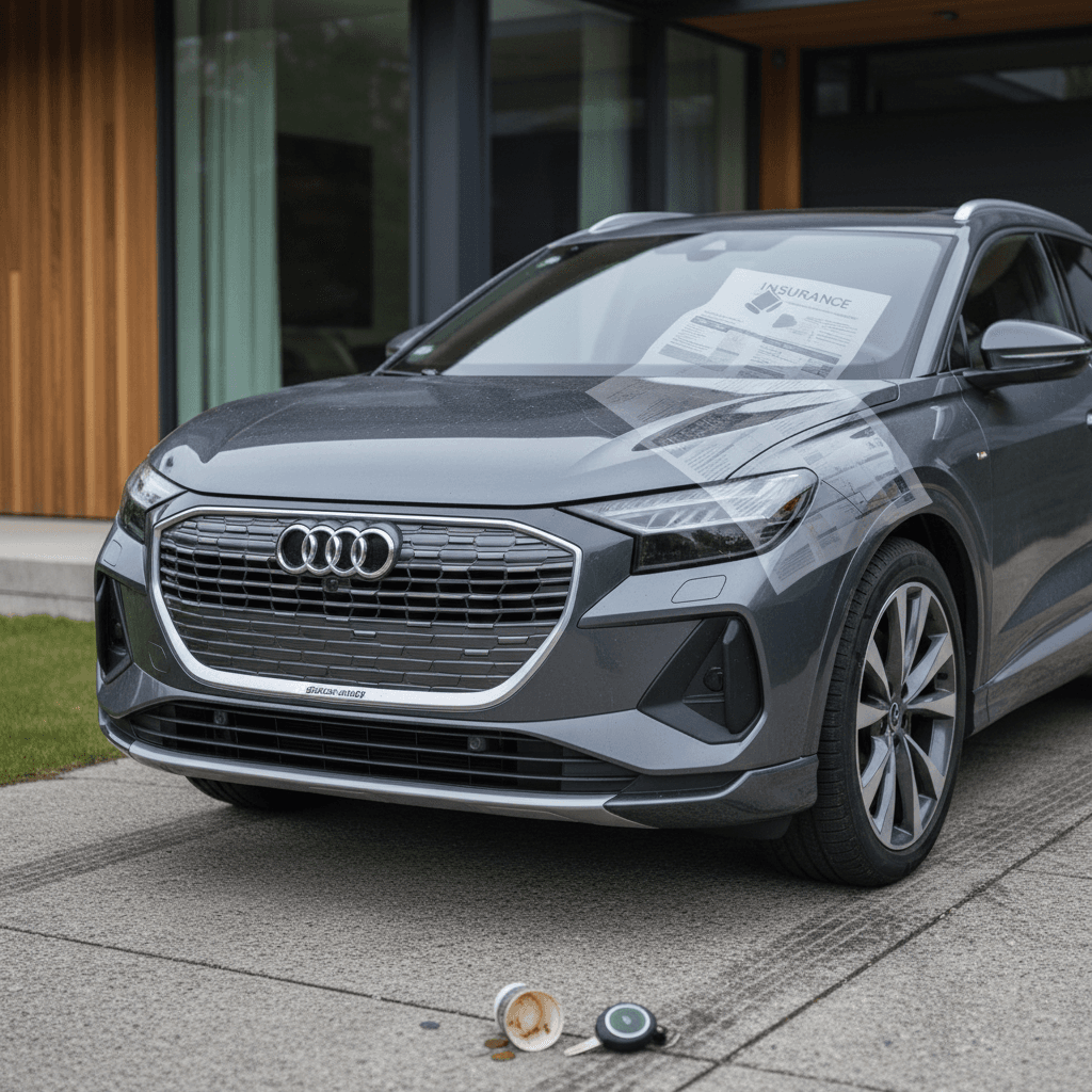 Audi Q4 e-tron parked in a modern driveway, illustrating ownership and insurance considerations for an electric SUV