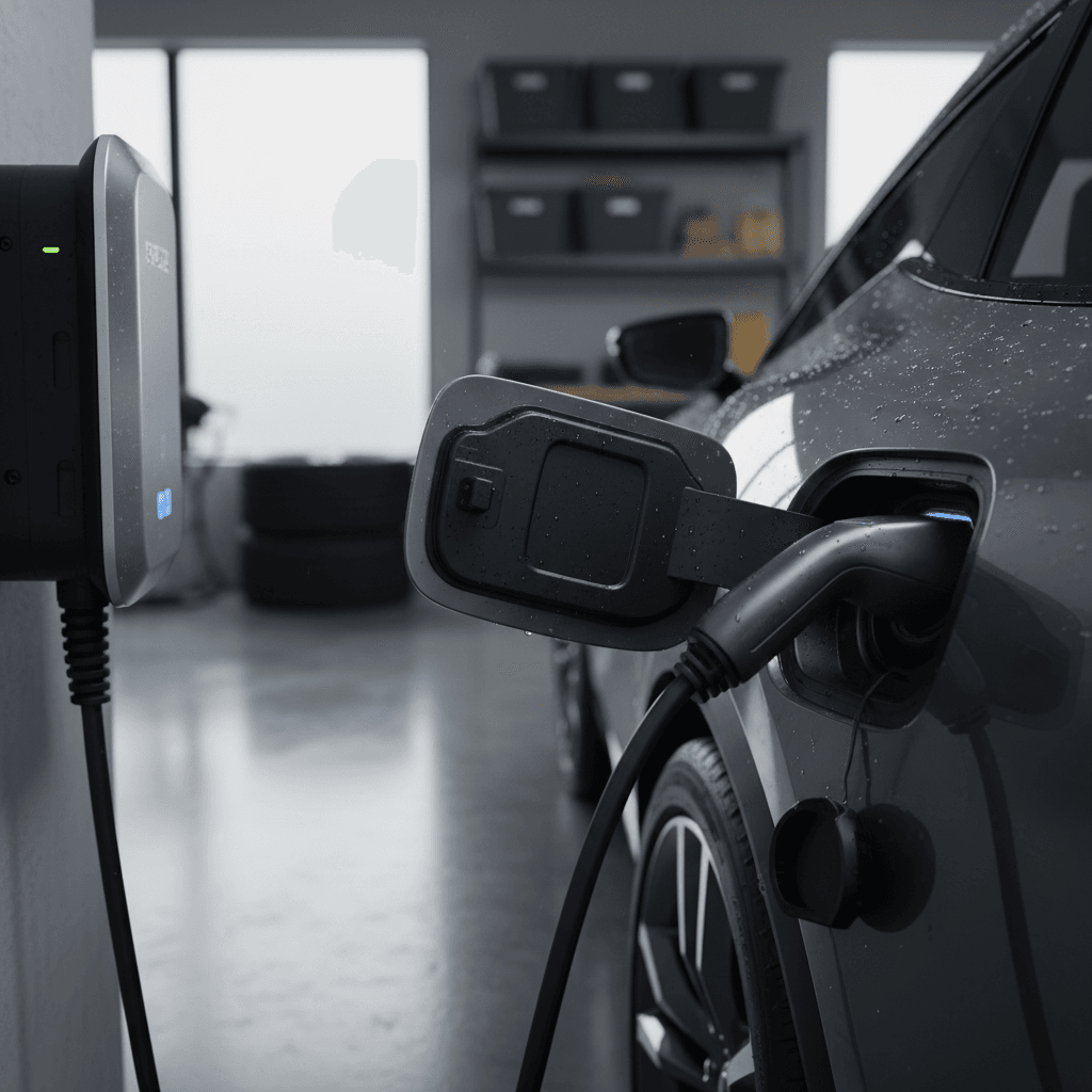 Acura ZDX plugged into a home Level 2 wall charger in a clean garage