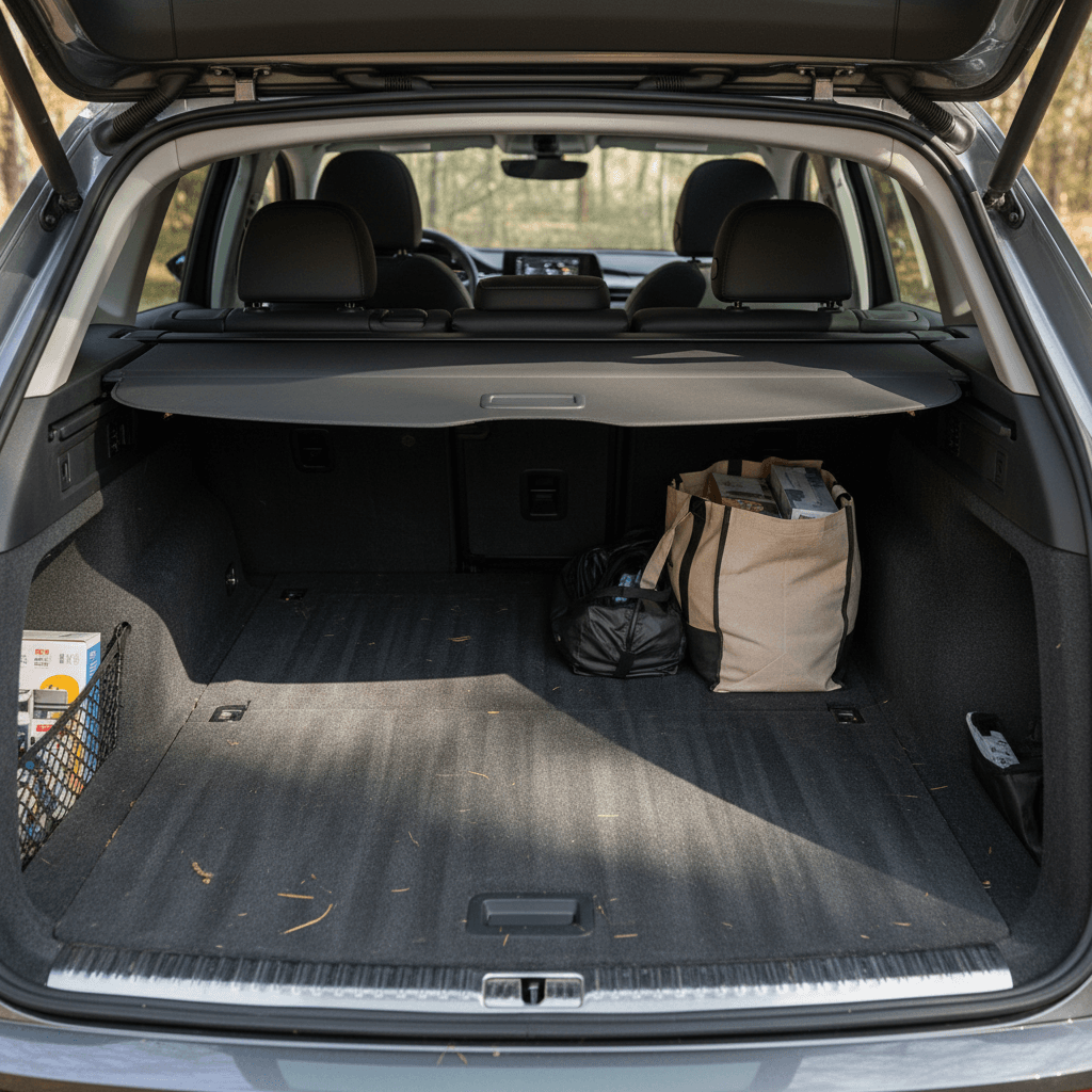 Audi Q4 e-tron rear cargo area with seats up and folded flat