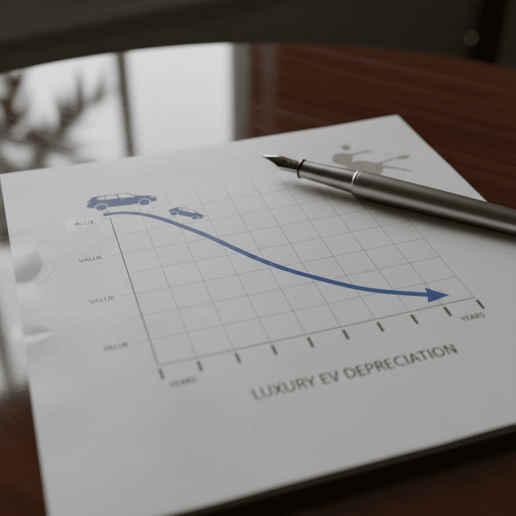 Illustrated depreciation curve showing a steep drop in BMW iX value in the first three years, then flattening by year five