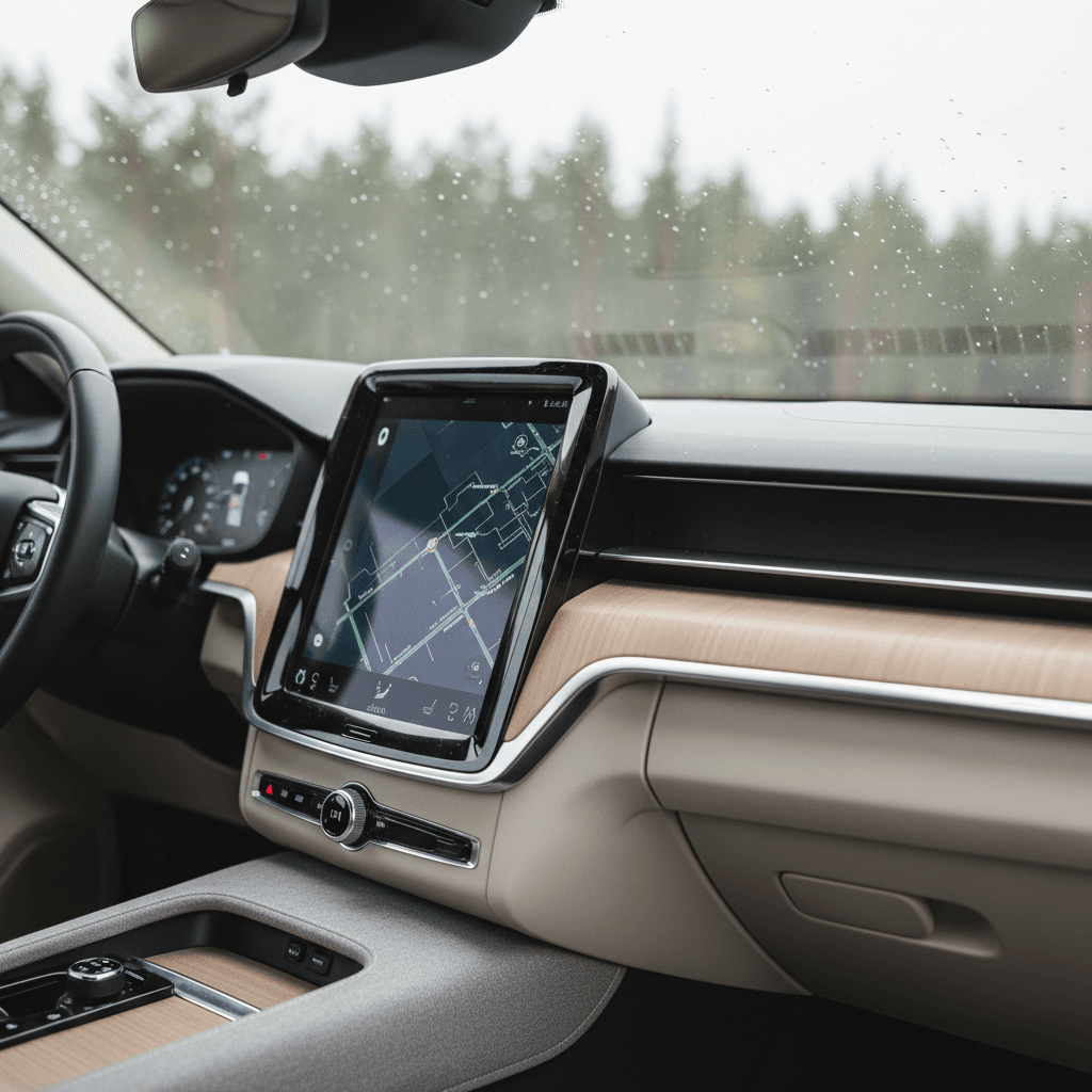 Volvo EX90 interior with three-row seating and minimalist dashboard