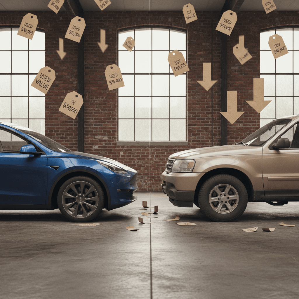 Visual comparison of price trends for a Tesla Model Y versus a similar gas SUV over five years