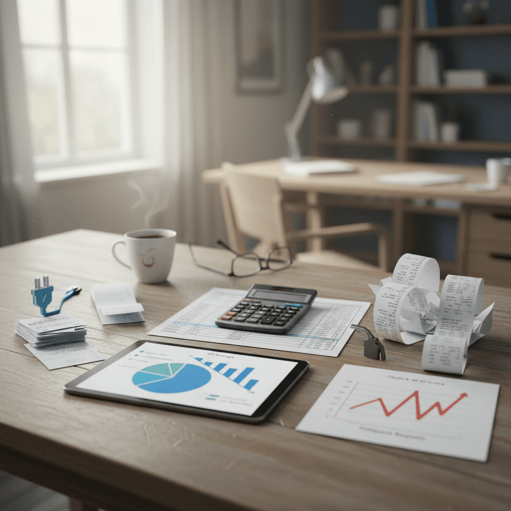 Side-by-side comparison of annual fuel and maintenance costs for an electric car and a gas car