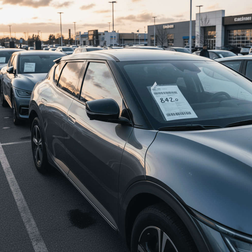 Line of used Kia EV6 crossovers on a dealer lot, highlighting 3-year-old EV6 resale values