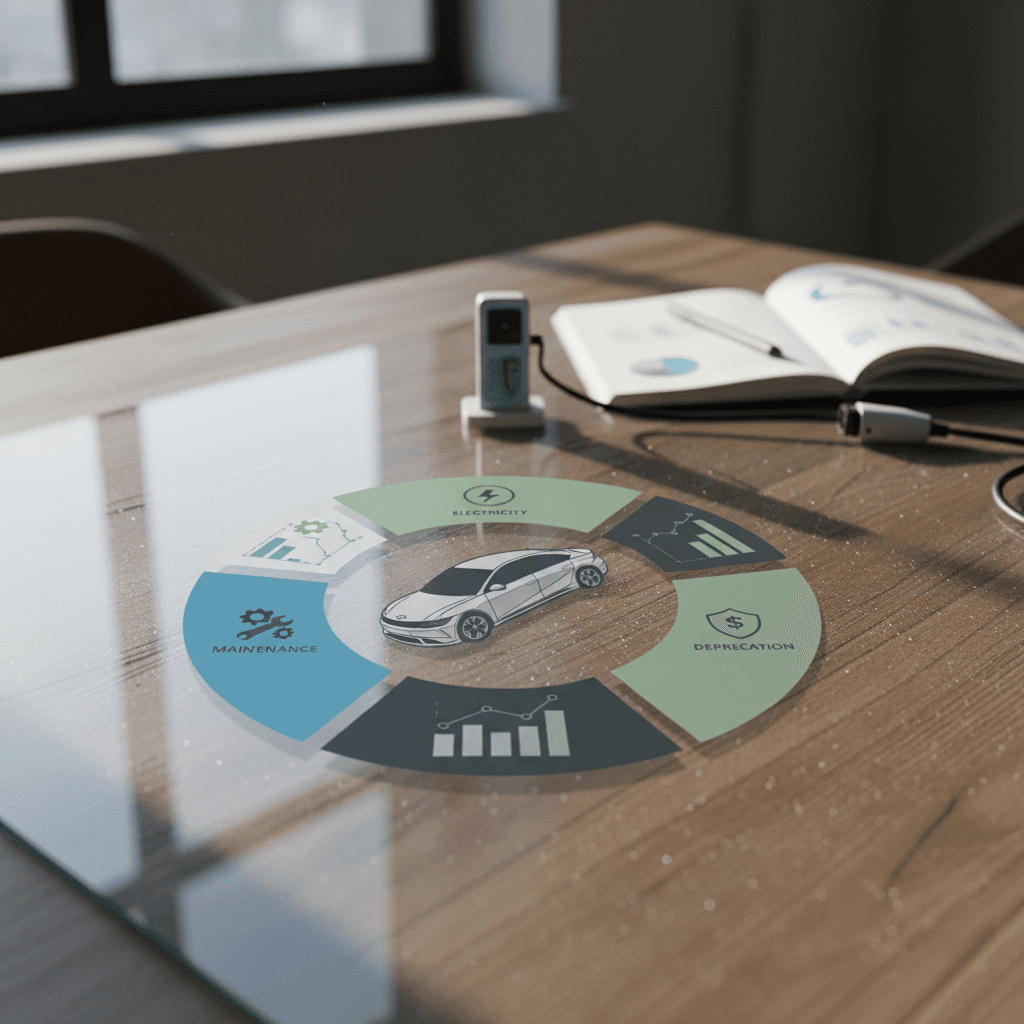 Infographic illustrating annual Hyundai Ioniq 6 ownership costs split between electricity, maintenance, insurance, and depreciation