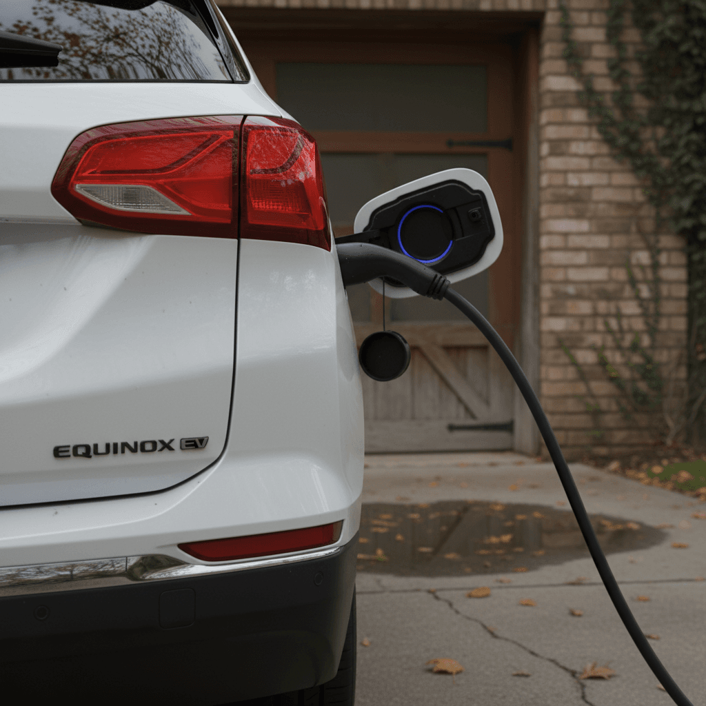 Volvo XC40 Recharge plugged into a home charger in a driveway, highlighting EV ownership and charging