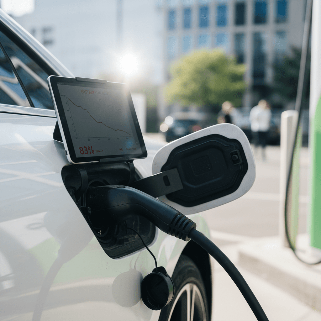 Lucid Air sedan plugged into a DC fast charger at a modern charging plaza