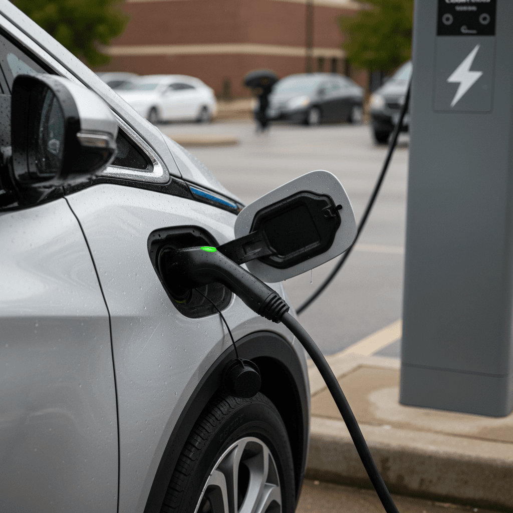 Digital range display in an electric car showing remaining miles and battery state of charge