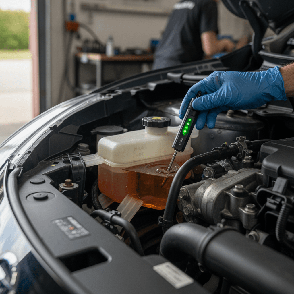 Nissan crossover SUV on a lift in a bright, modern service bay