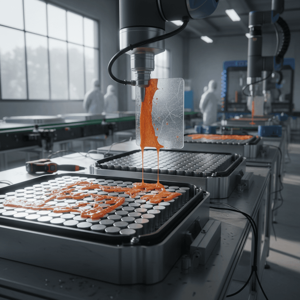 Firefighters extinguishing an electric vehicle fire on the roadside at night