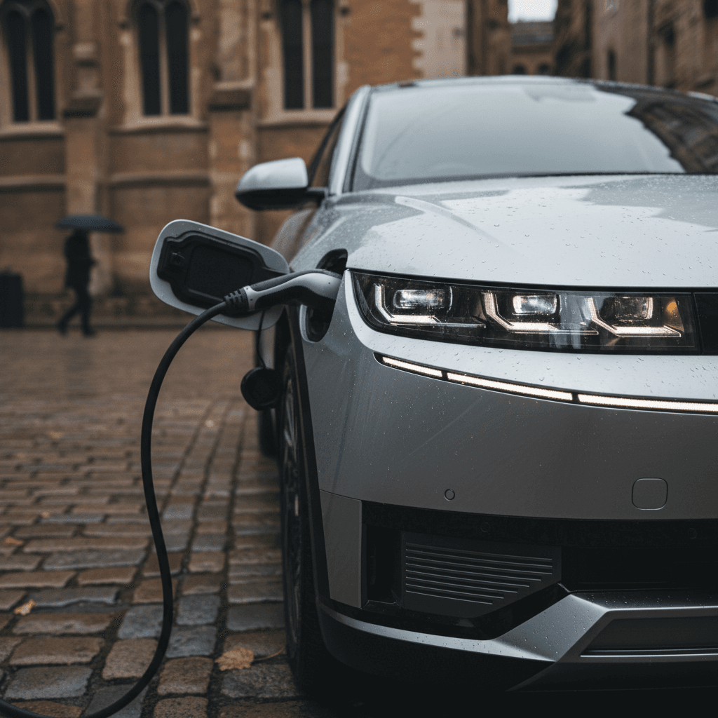 Hyundai Ioniq 5 electric car driving in an urban setting