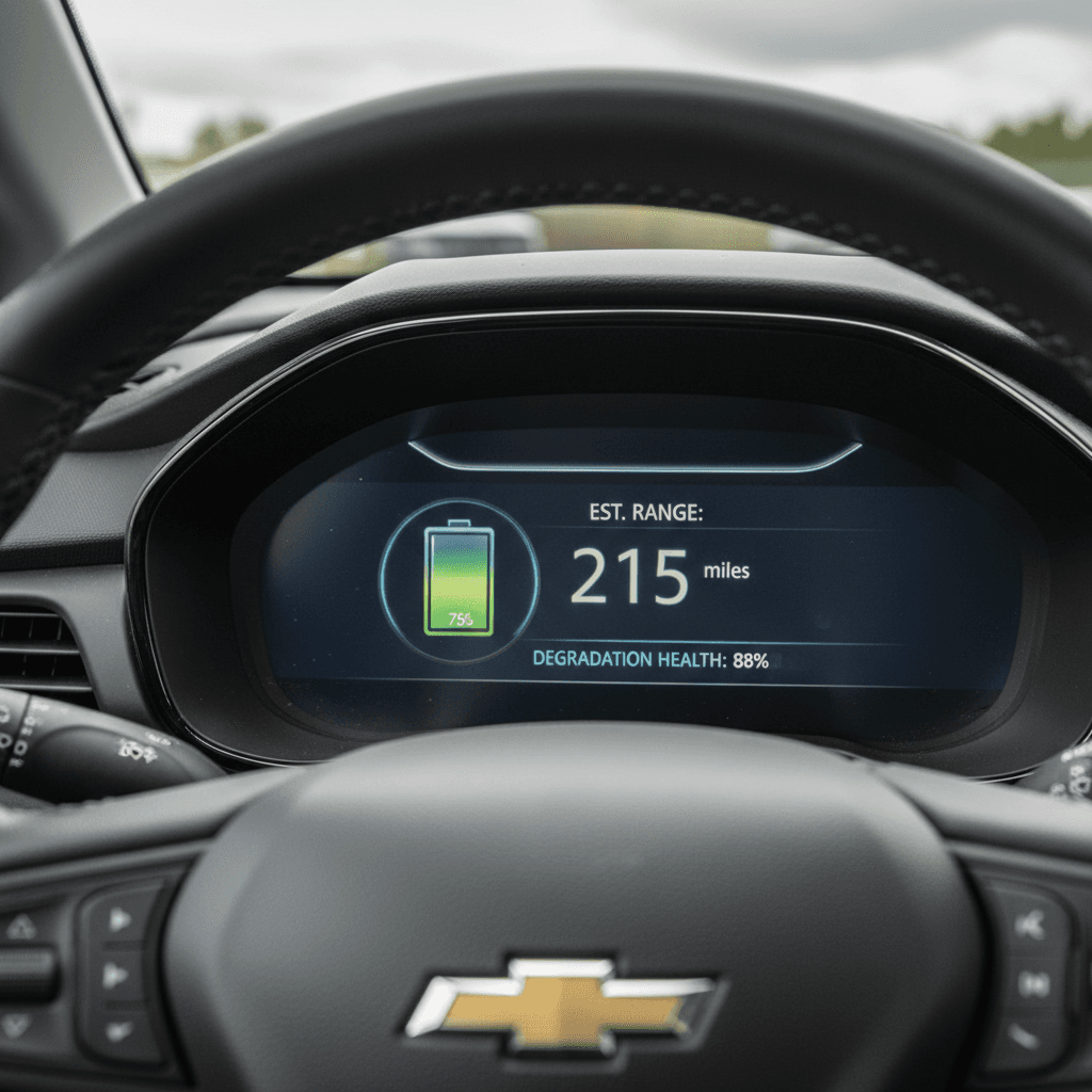 Chevrolet Bolt EUV gauge cluster showing battery charge level and estimated electric range