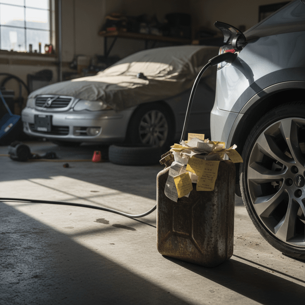 Tesla Model Y interior with infotainment screen showing energy and trip information