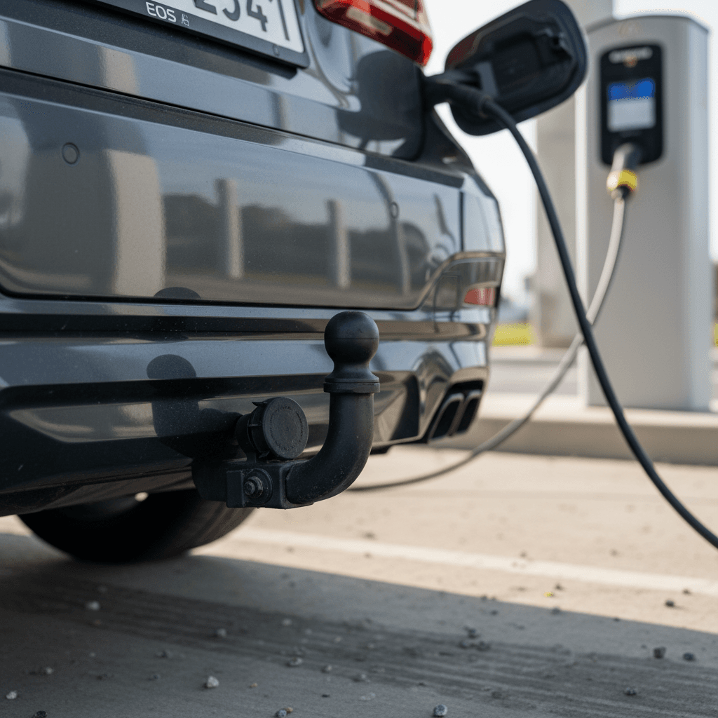 View from the driver seat of a BMW i5 on the highway showing energy consumption and remaining range on the instrument display