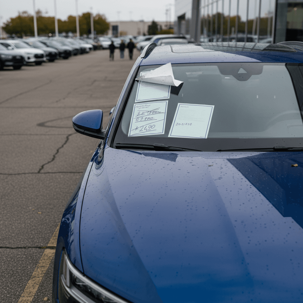 Used Audi Q8 e-tron SUVs lined up at a dealer lot, highlighting the importance of battery health in pricing