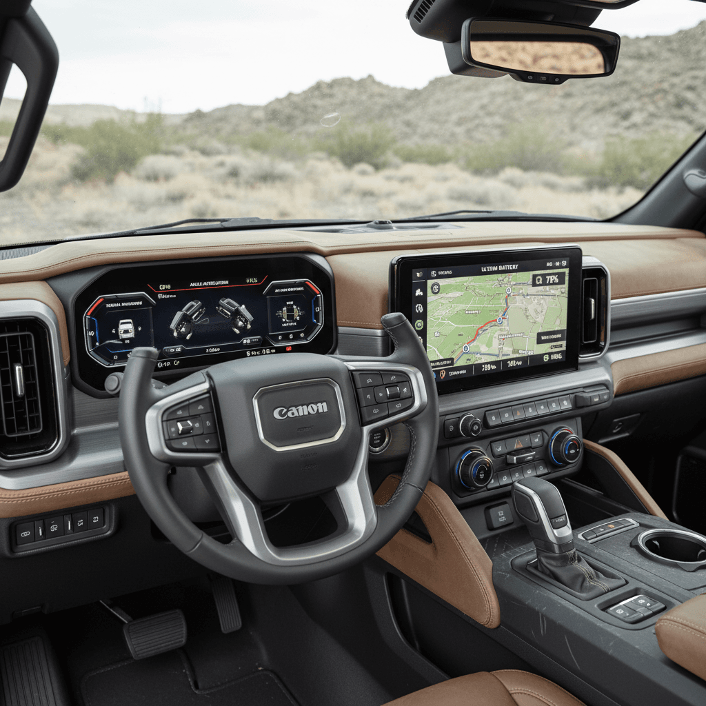 Dashboard view of a 2022 GMC Hummer EV showing range estimate and DC fast-charging status on the central touchscreen