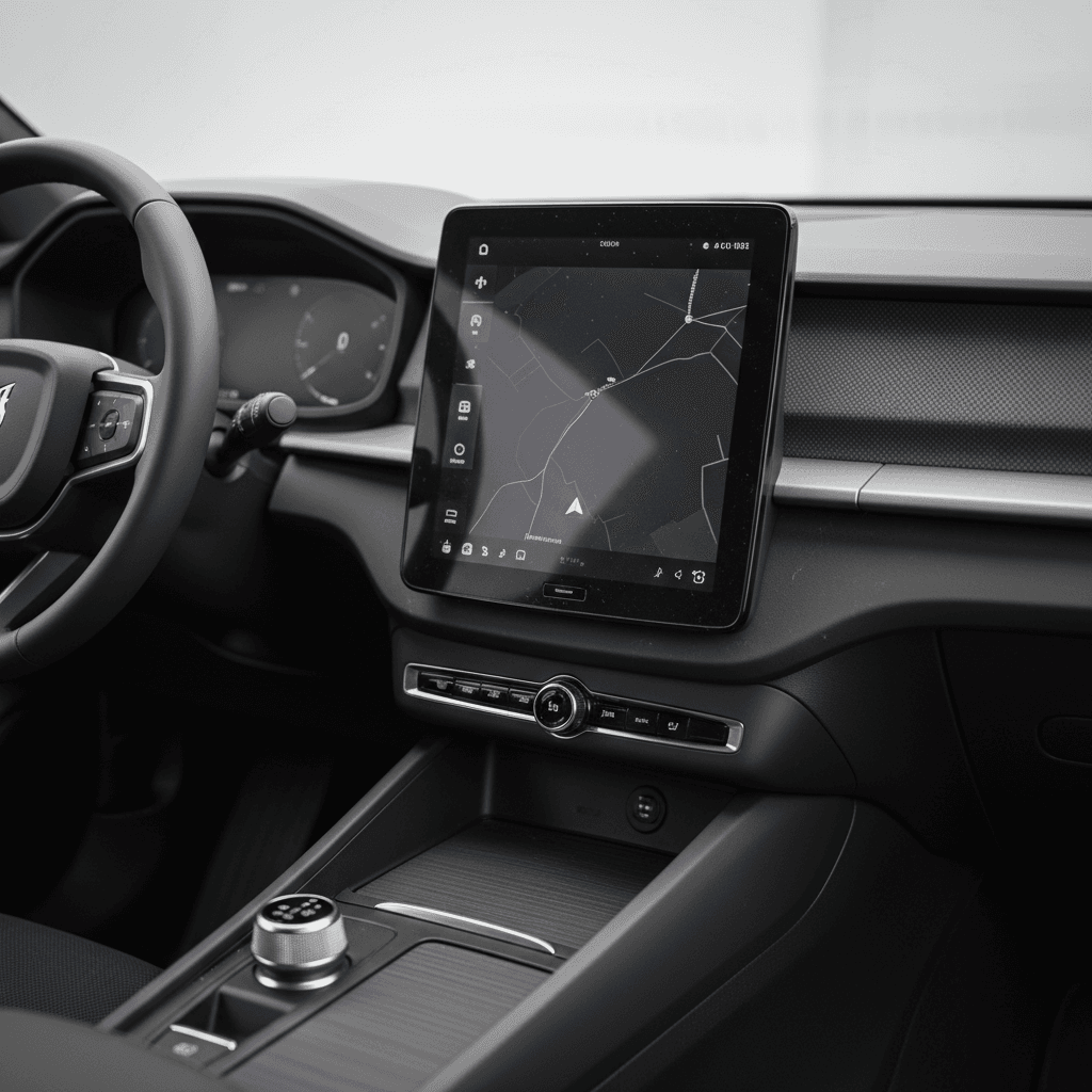 Interior of a 2023 Polestar 2 highlighting the portrait touchscreen and minimalist Scandinavian design