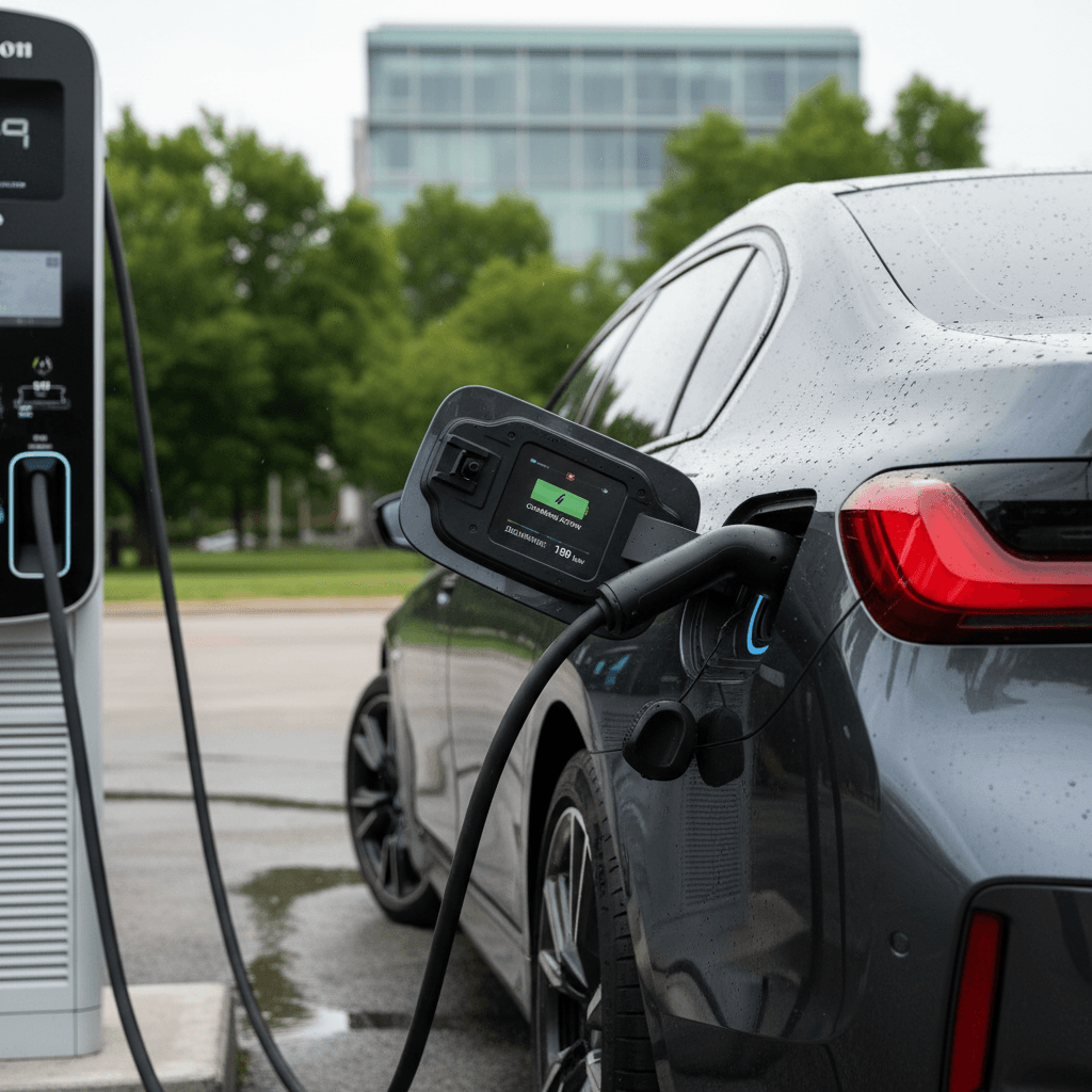 2023 BMW i7 connected to a public DC fast charging station
