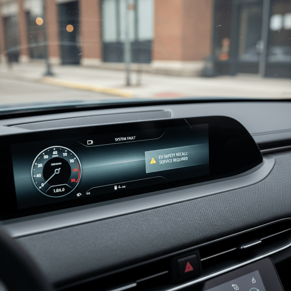 Digital instrument cluster and center display of a Genesis Electrified G80 showing driving information