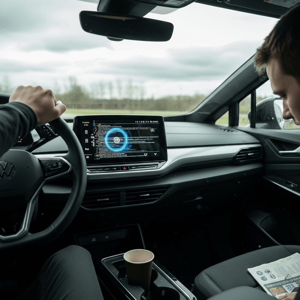 Frozen VW ID.4 center touchscreen while driver sits at the wheel