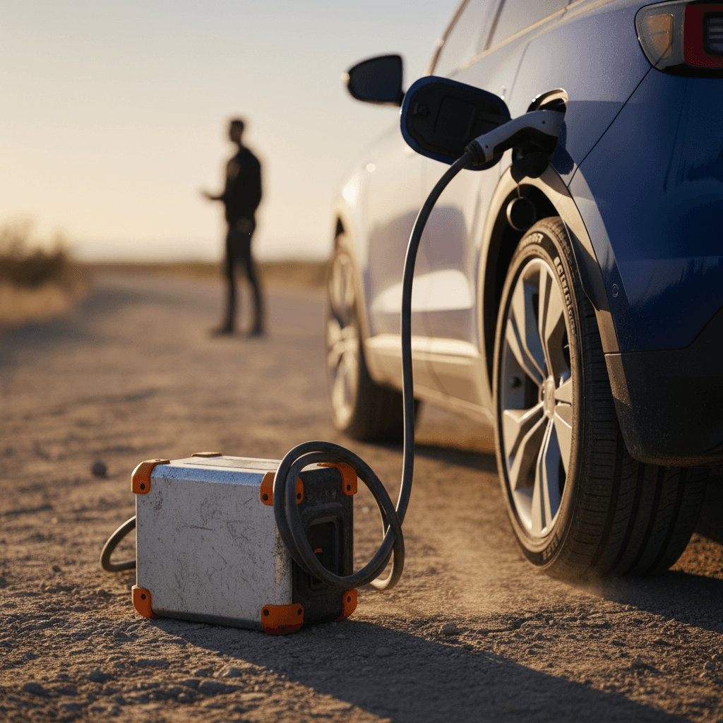 Mobile EV charging van providing roadside charging to an electric vehicle