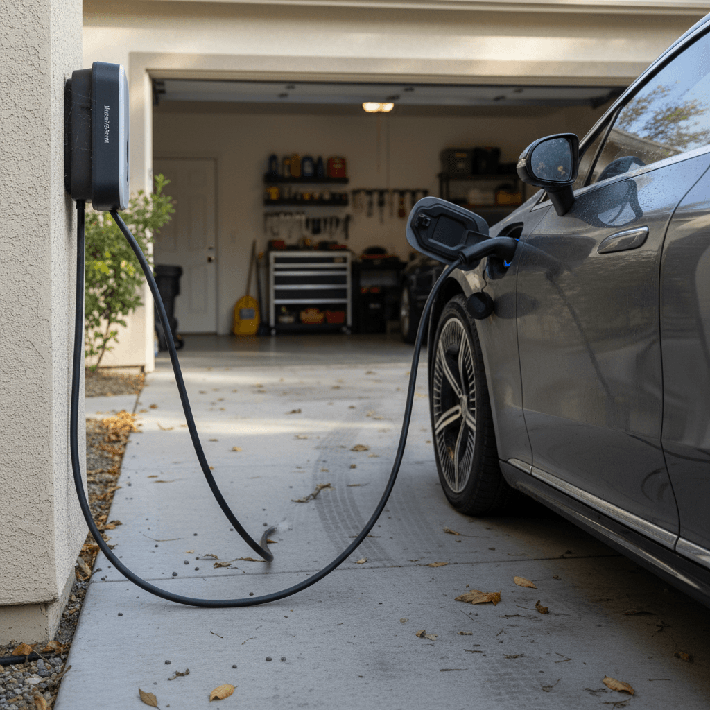 Row of used Tesla Model S sedans parked on a dealer lot with visible window price stickers