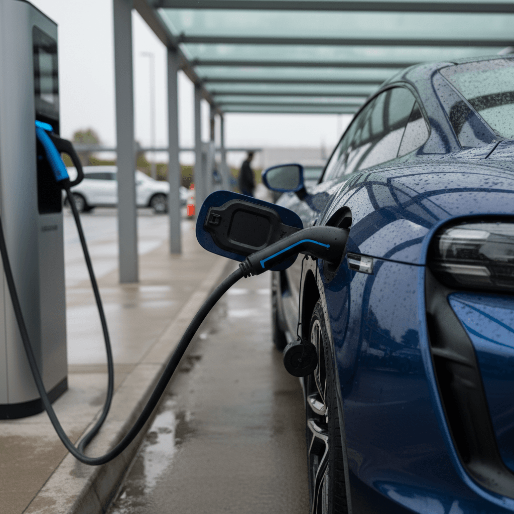 Side-by-side comparison of Porsche Taycan cockpit and Tesla Model S minimalist interior